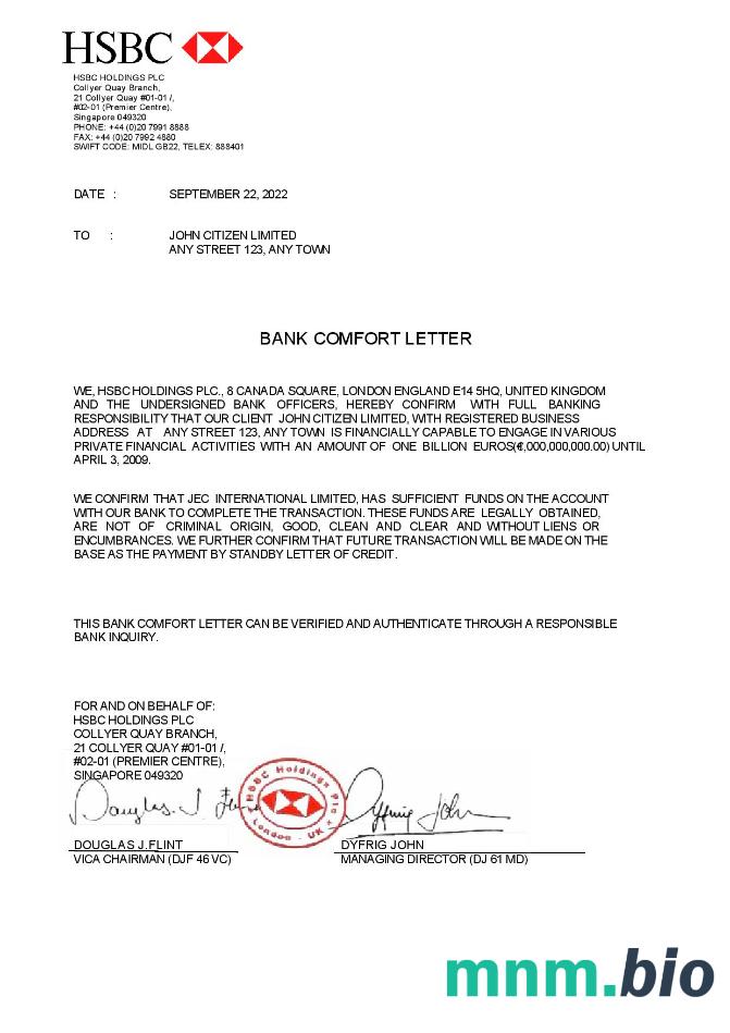 Singapore Hsbc Bank Reference letter